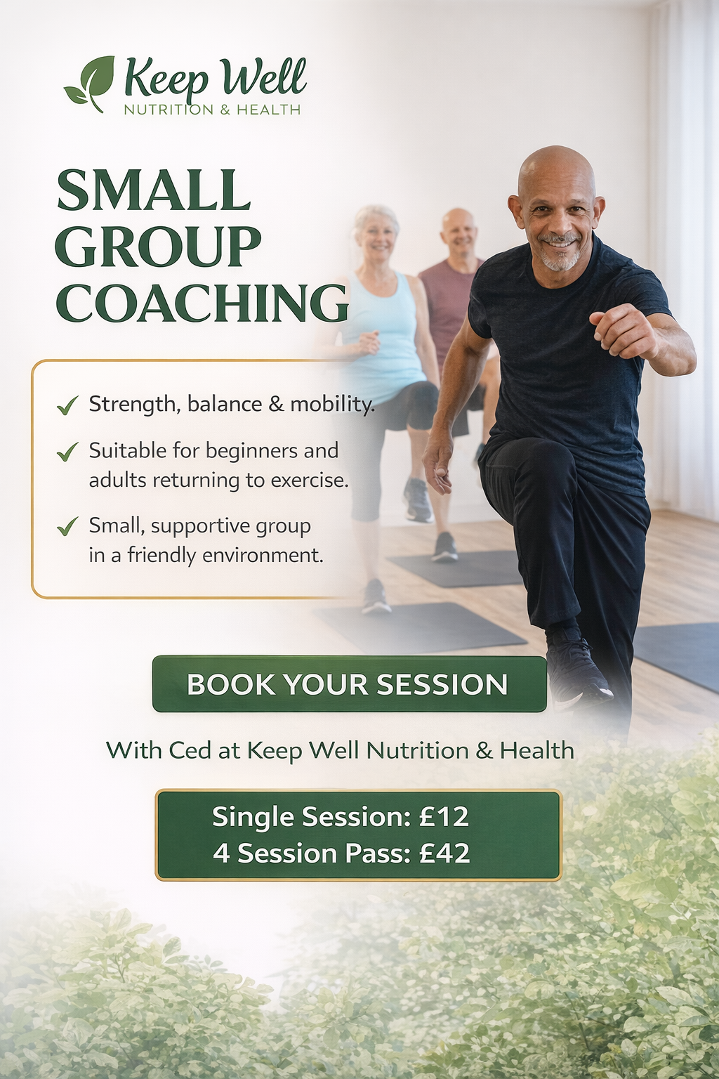 Small group coaching session for older adults focusing on strength and mobility