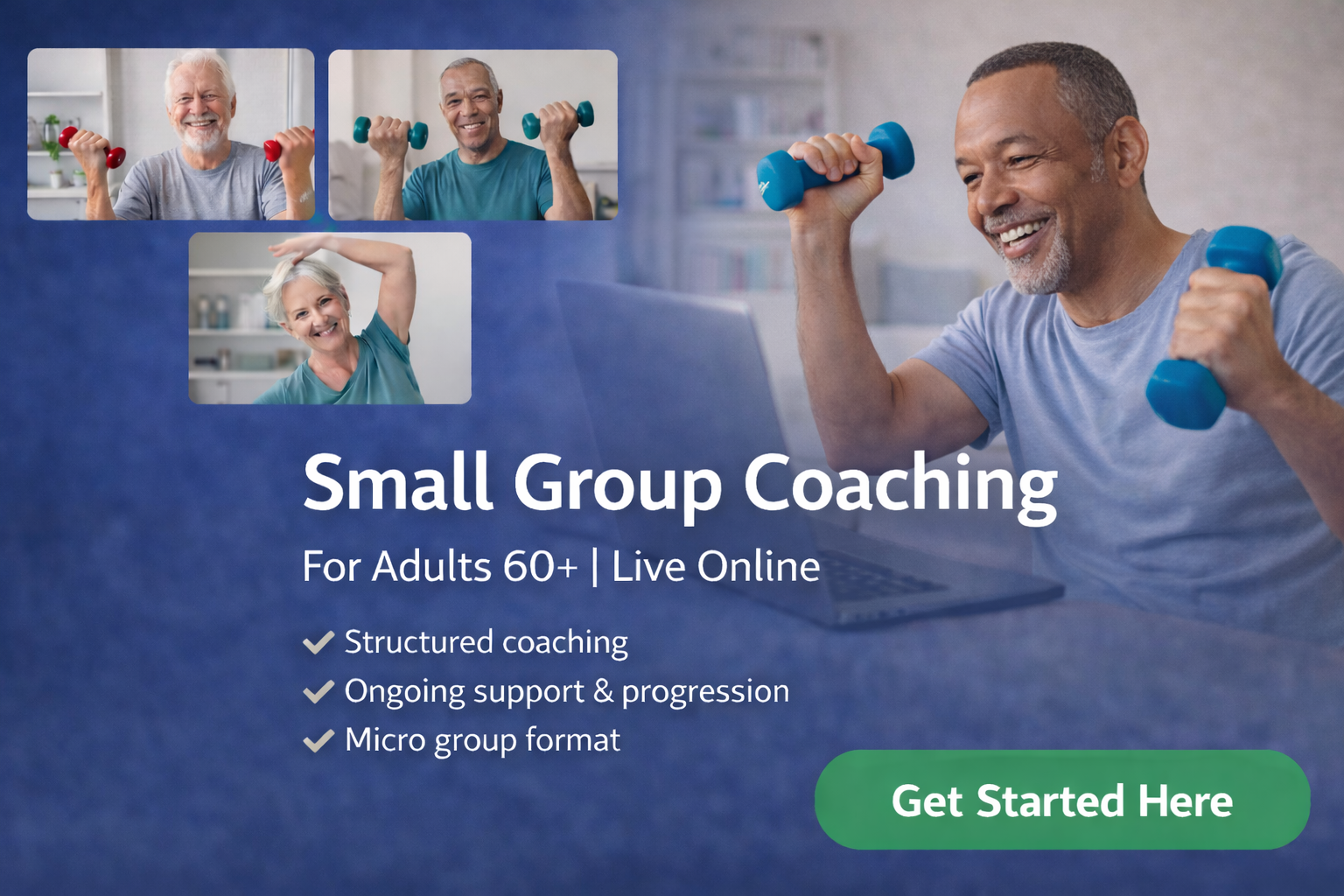 Mixed group of adults exercising together in a small group coaching session